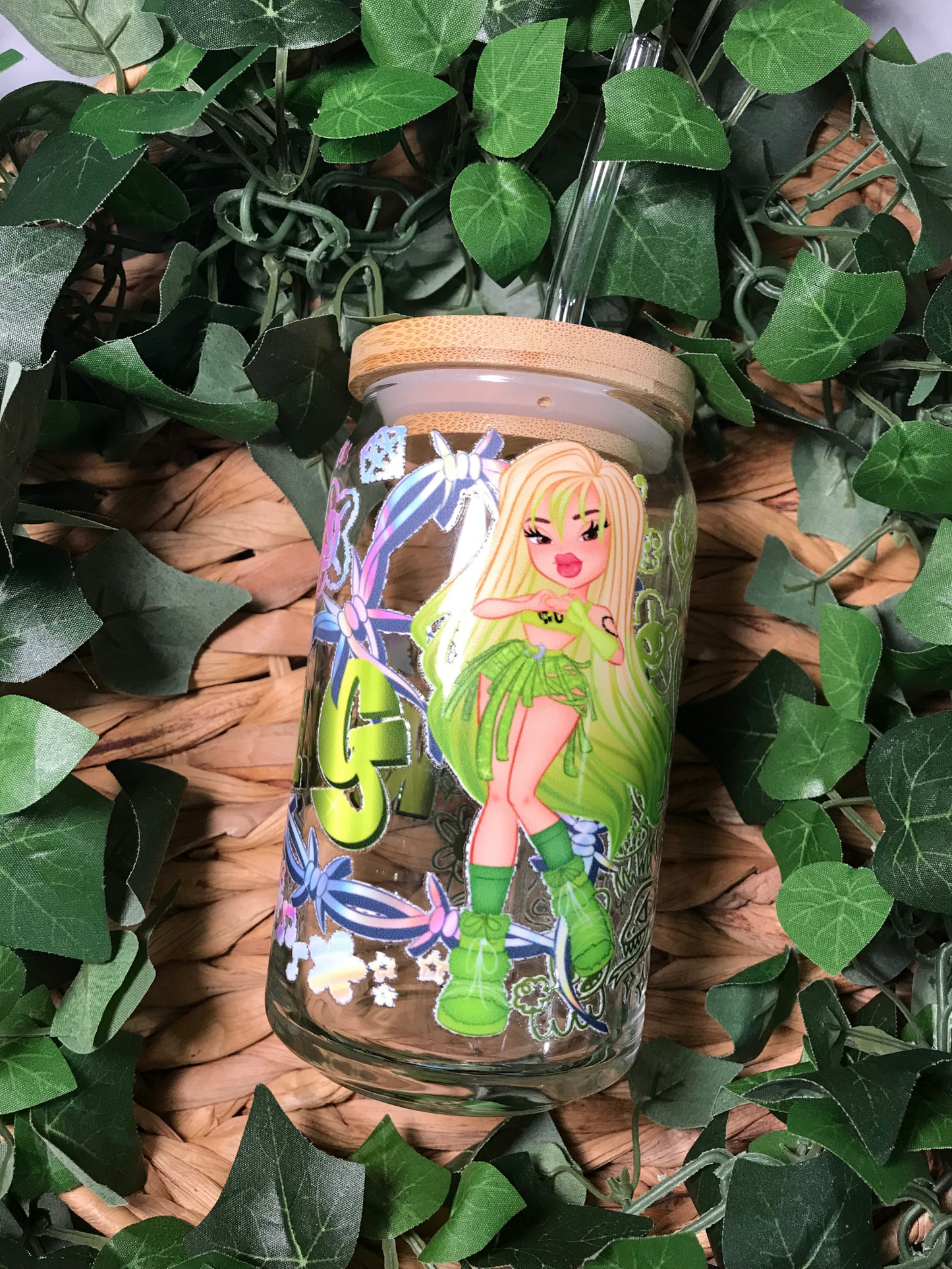 Green Doll 16oz Glass Cup