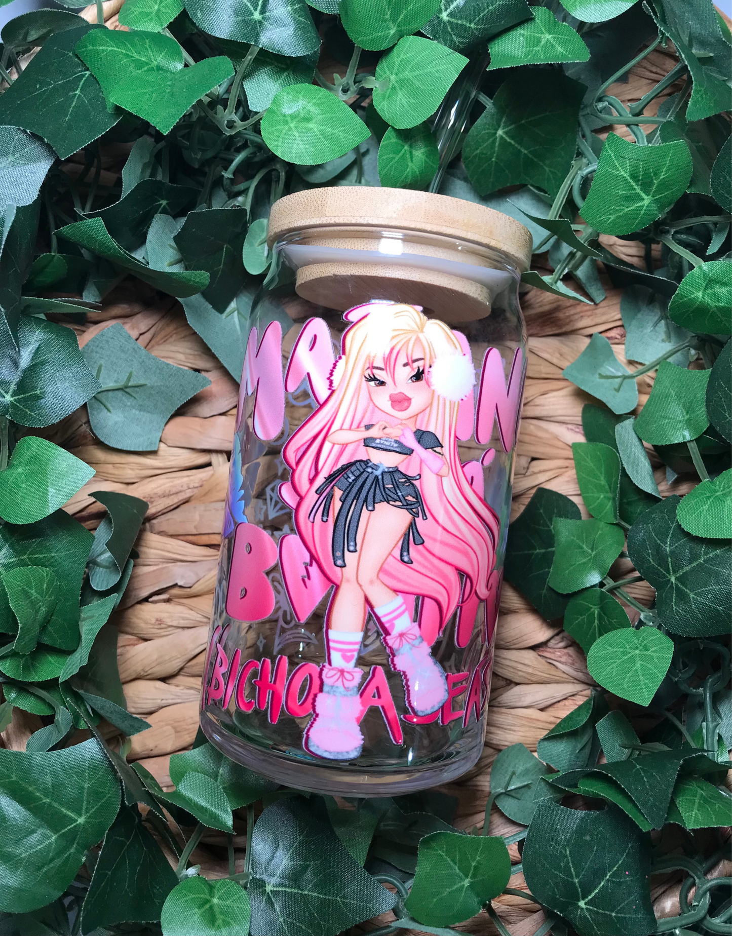 Hot Pink Doll 16oz Glass Cup