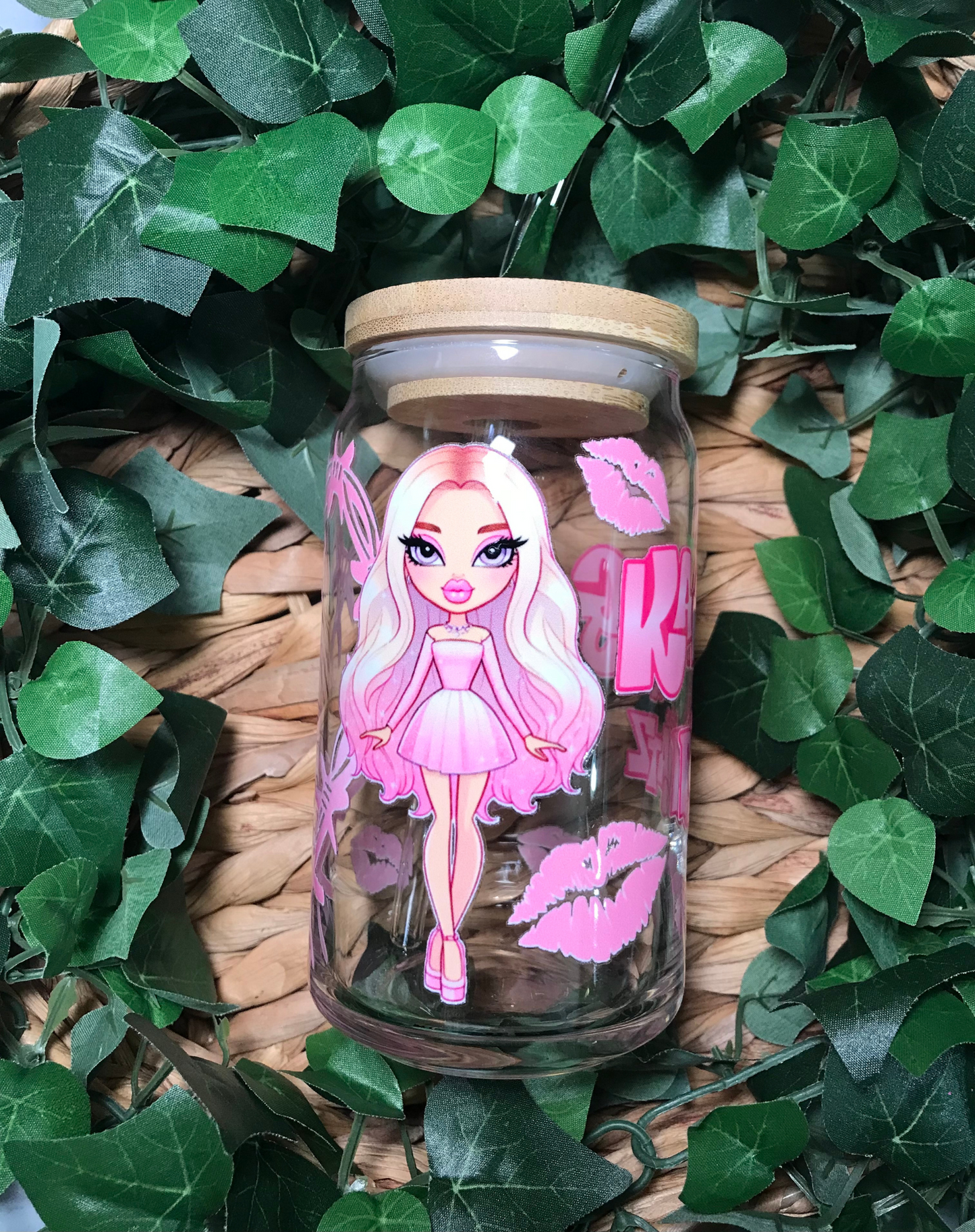 Pink Doll 16oz Glass Cup