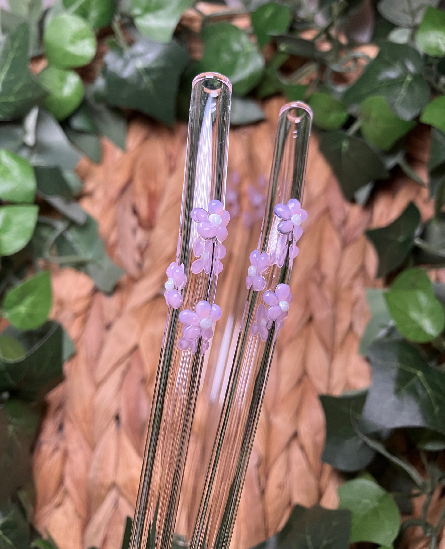 Pink Cherry Blossom Glass Straw