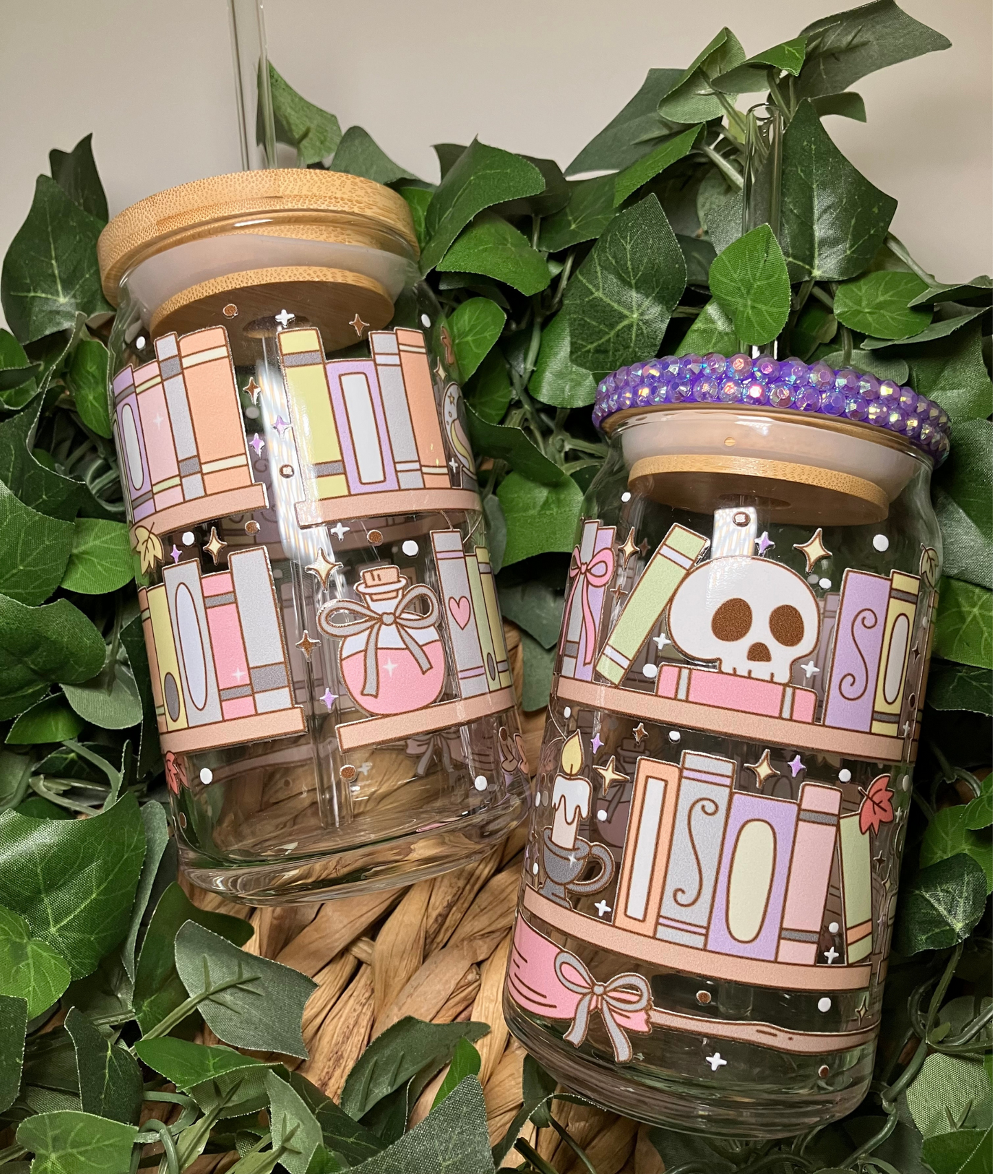 Witch Bookshelf 16oz Glass Cup