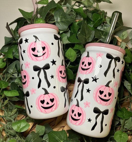 Coquette Pink Pumpkins 20oz Glass Cup