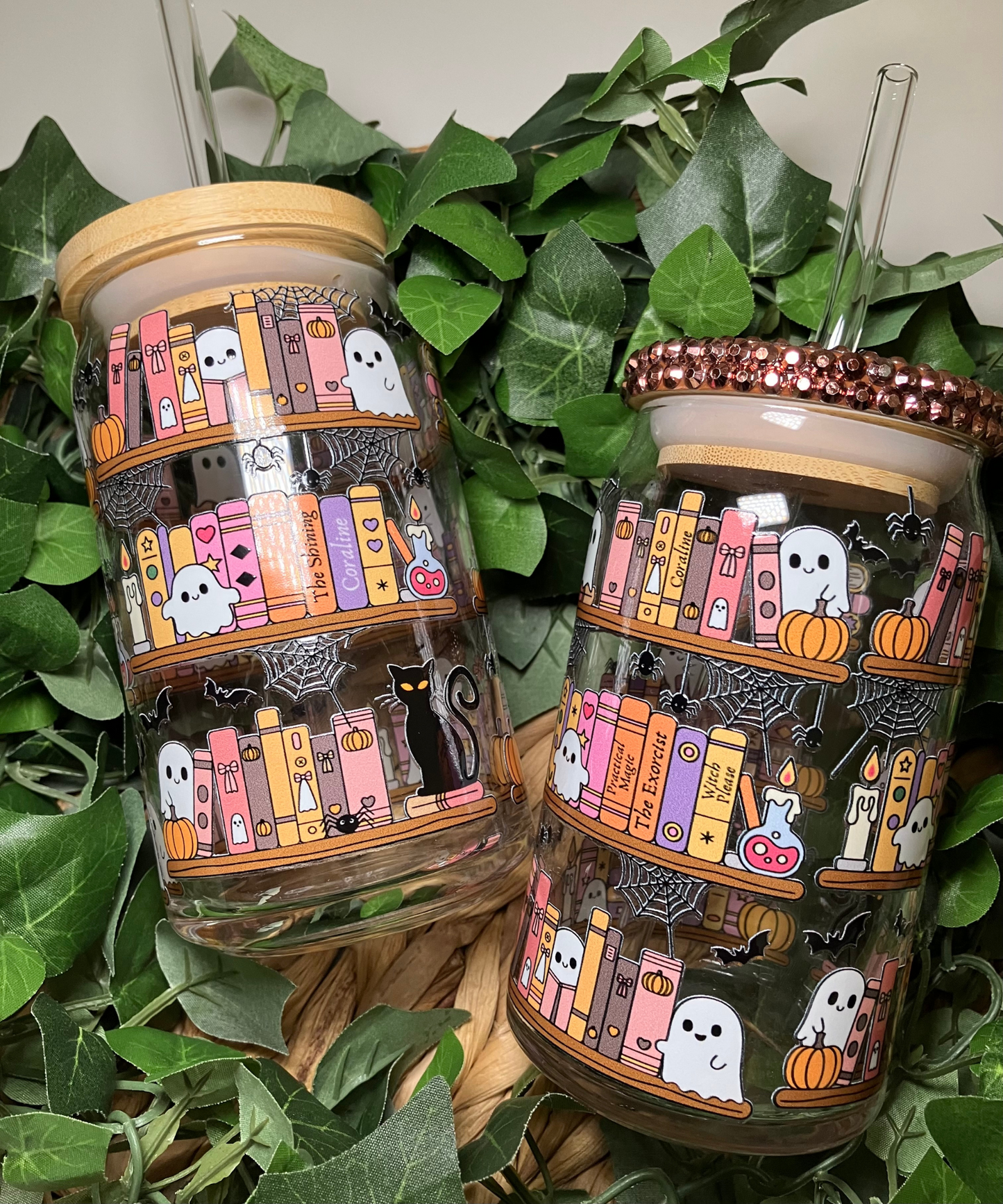 Halloween Books 16oz Glass Cup