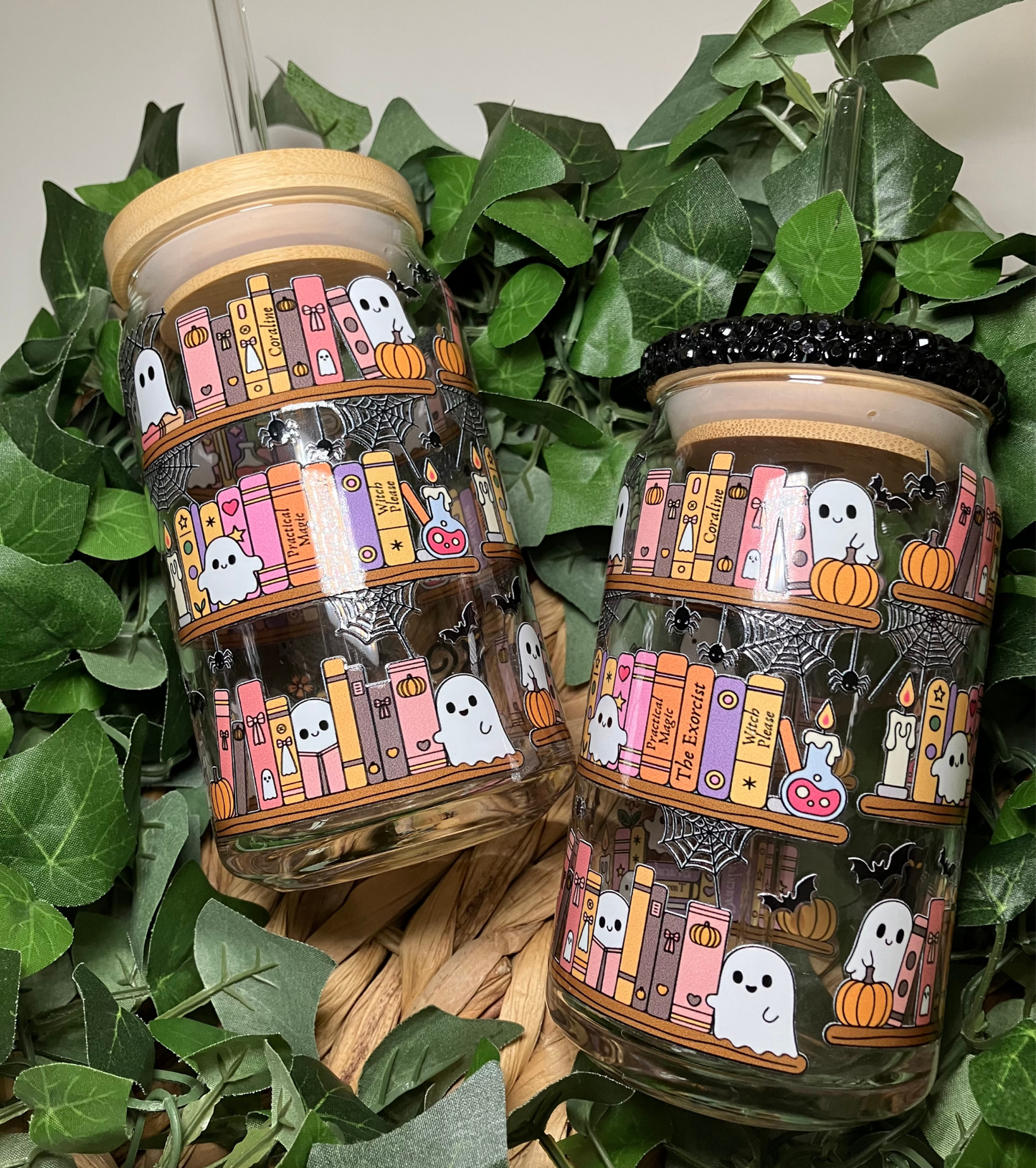 Halloween Books 16oz Glass Cup