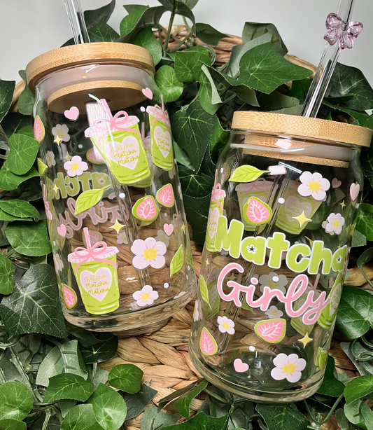 Matcha Girly 16oz Glass Cup