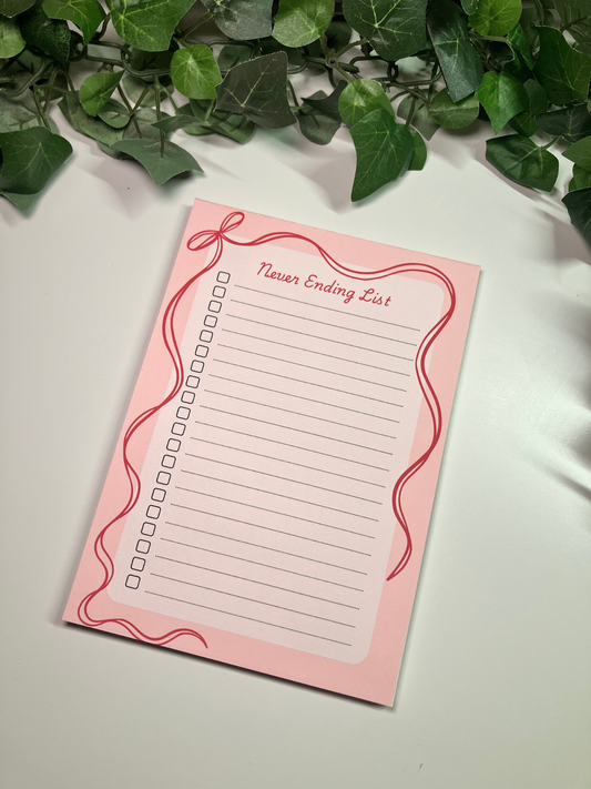 Pink Never Ending List Notepad