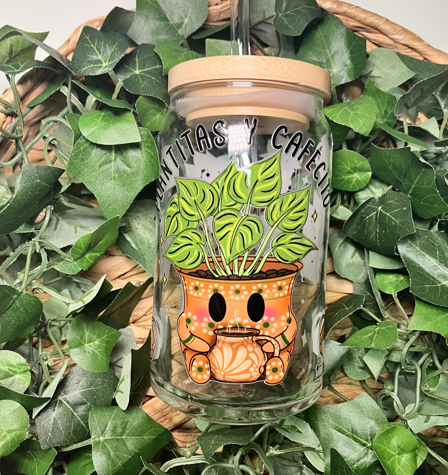 Plantitas Y Cafecito 16oz Glass Cup