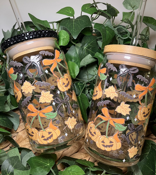 Pumpkin Coquette 16oz Glass Cup