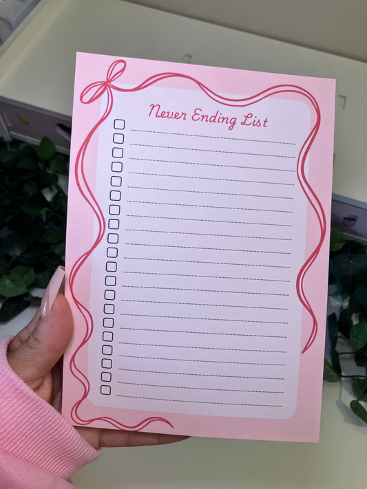 Pink Never Ending List Notepad