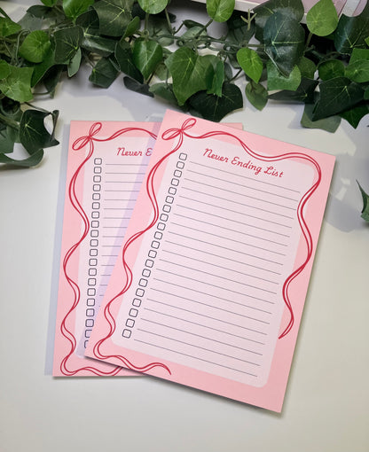 Pink Never Ending List Notepad